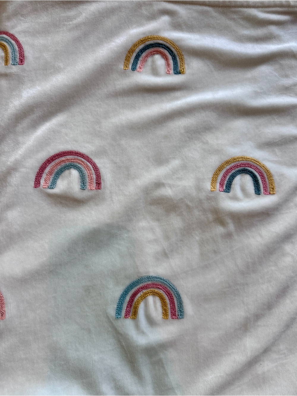 Cloud Island Embroidered Rainbow Baby Blanket - Cream with Pastel Rainbows - Picture 2 of 4